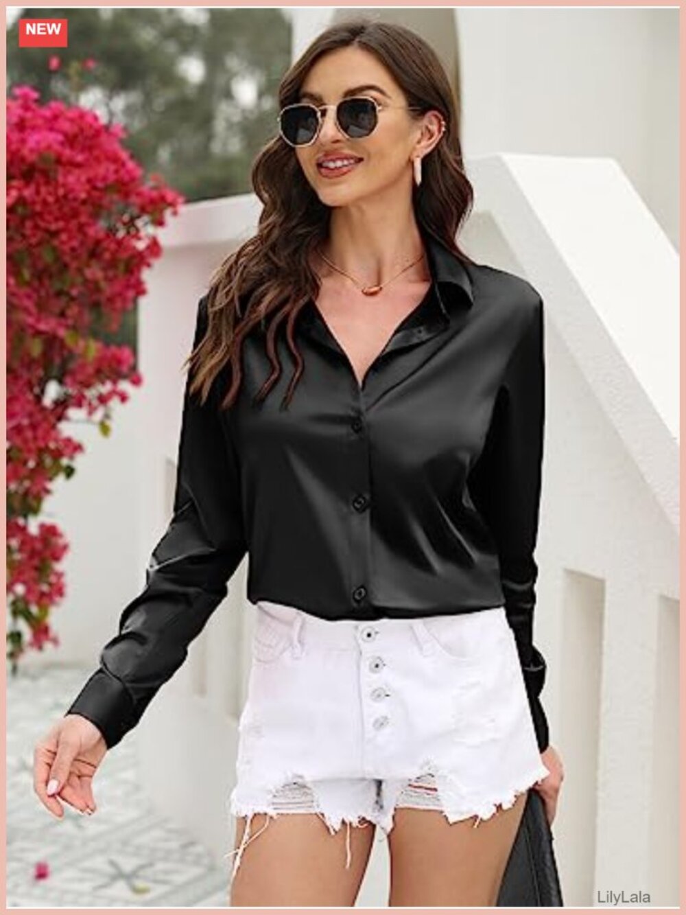 CUNLIN Womens Satin Silk Button Down Shirt Long Sleeve Blouse - Picture 2 of 6